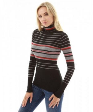 Women's Turtleneck Striped Sweater - Black and Gray - CG185U5L662