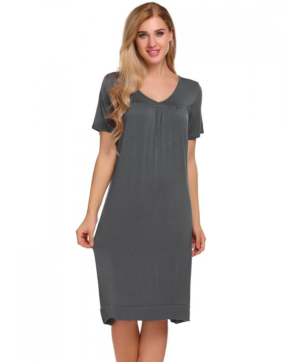 Women's Sleepwear Cotton Sleep Shirt V neck Short Sleeve Nightgown S ...