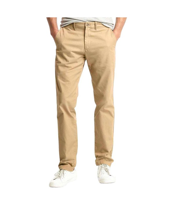 Men's Casual Modern Fit Skinny Slim Chino Pants Trousers - Khaki ...