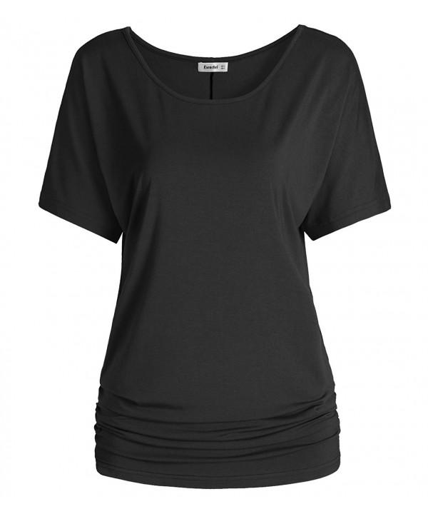 Women's Short Sleeve Dolman Top Scoop Neck Drape Shirt - Black ...