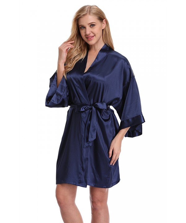 KimonoArt Satin Rhinestone Short Kimono Robe For Bride Bridesmaid Maid ...