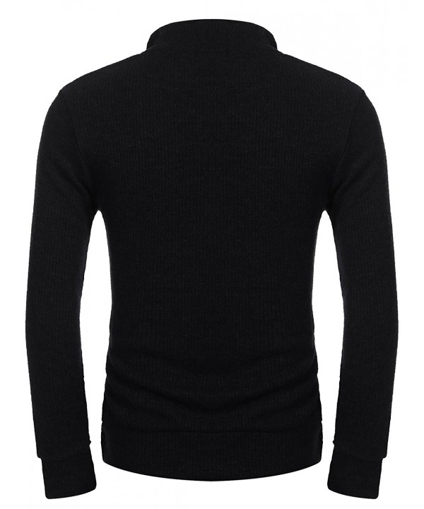 Men's Long Sleeve Knitted Ribbed Sweaters Turtleneck Zip Slim Fit ...