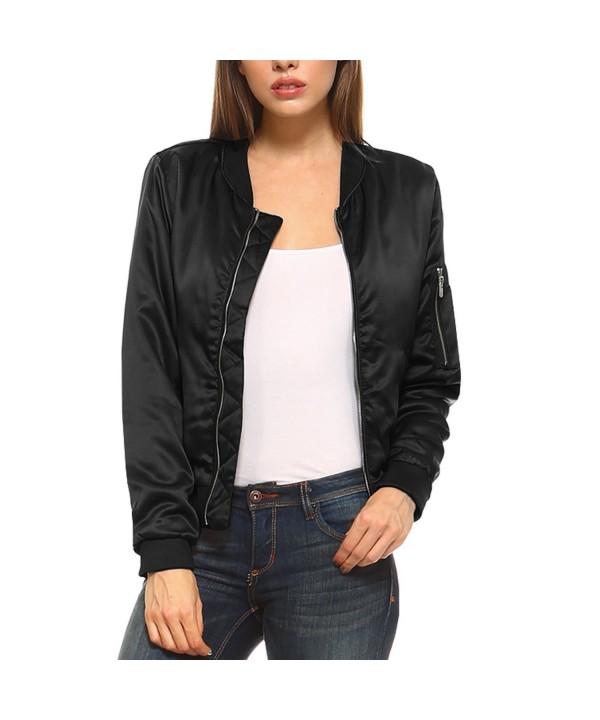 Women's Solid Classic Zip Up Quilted Short Bomber Jacket Padded Coat ...