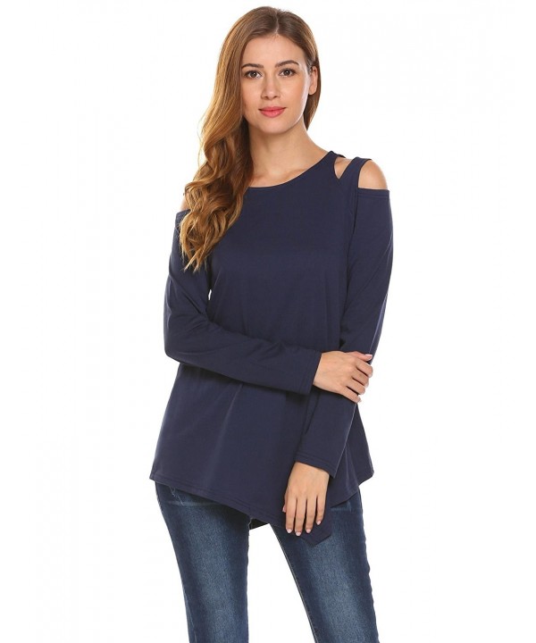 Women Cold Shoulder Long Sleeve Asymmetrical Swing Tunic Shirt Top ...