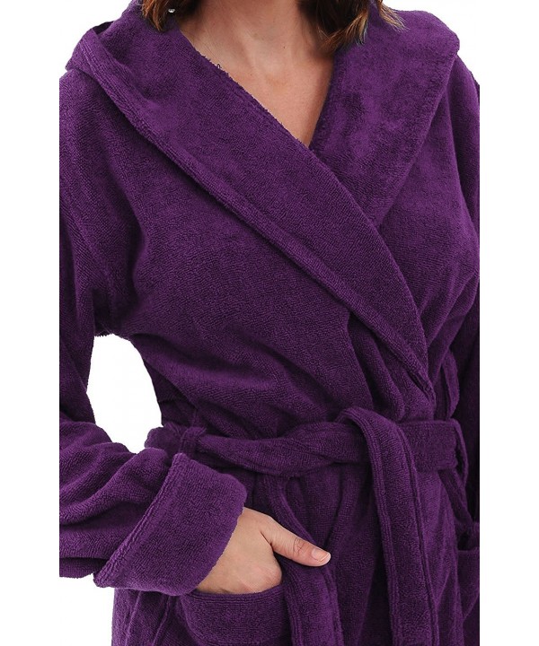 Womens Turkish Terry Cloth Robe Thick Hooded Bathrobe Purple