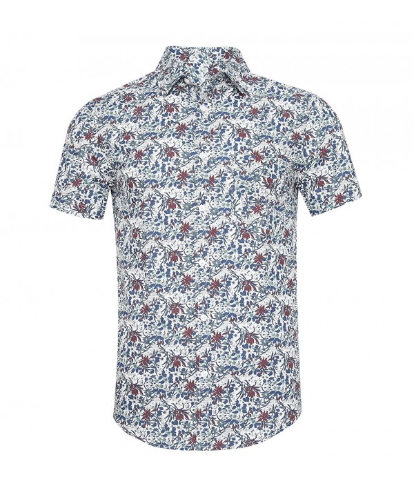 Men's Slim Fit Flower Prints Button Down Short Sleeve Shirts Polka Dots ...