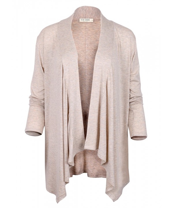 Women's Draped Cardigan With Long Sleeves (Made In USA) - Oatmeal ...