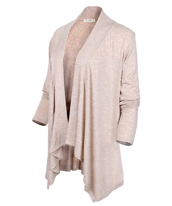 Women's Draped Cardigan With Long Sleeves (Made In USA) - Oatmeal ...