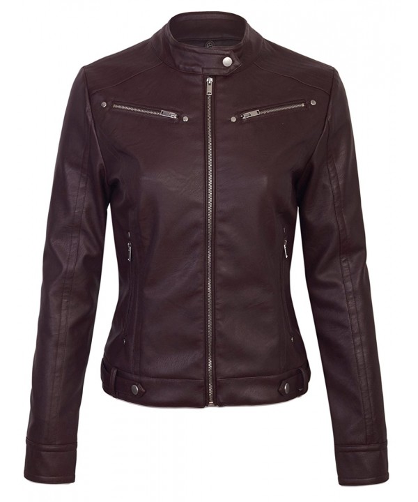 Womens Faux PU Leather Zip Up Casual Moto Jacket With Hoodie - 576 ...