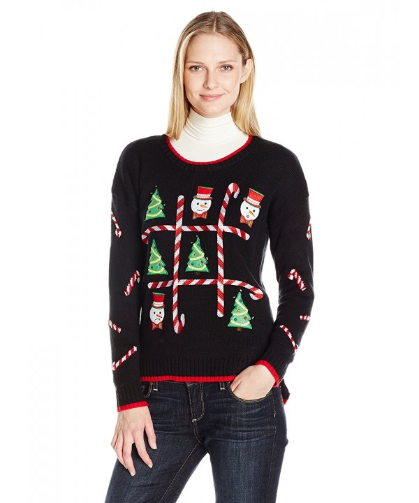 Women's Tic-Tac-Toe Board LED Light-up Ugly Christmas Sweater - Black ...