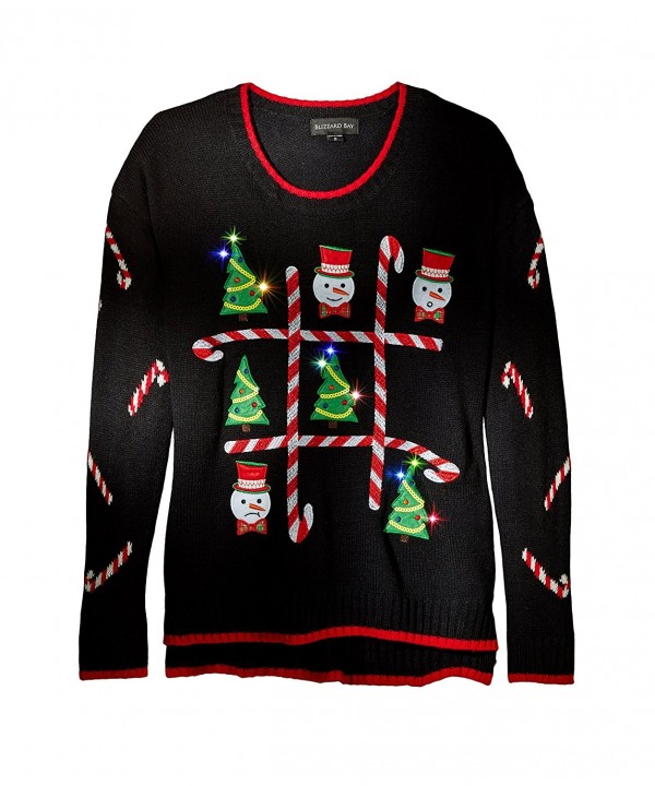 Women's Tic-Tac-Toe Board LED Light-up Ugly Christmas Sweater - Black ...