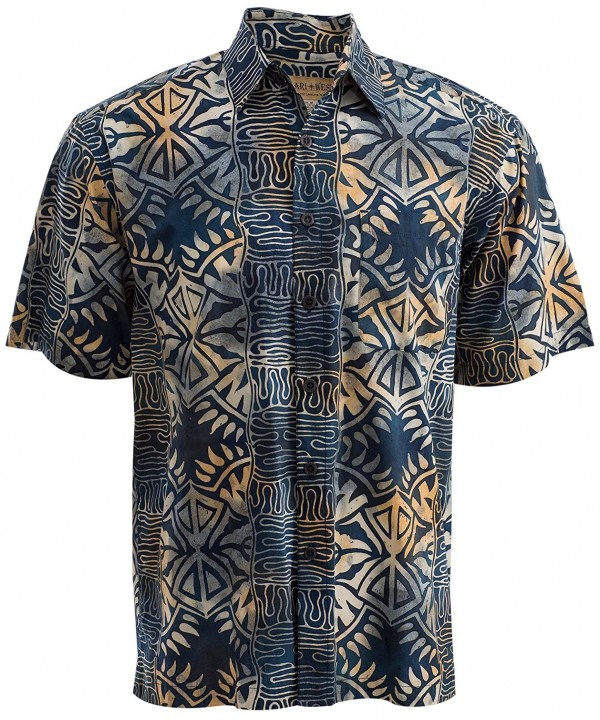 Geometric Evening Tropical Hawaiian Batik Cotton Shirt - CB11B8Z6CGJ