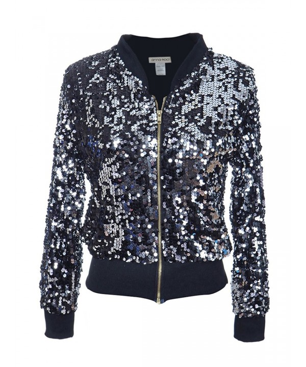 Womens Sequin Long Sleeve Front Zip Jacket With Ribbed Cuffs - Black ...