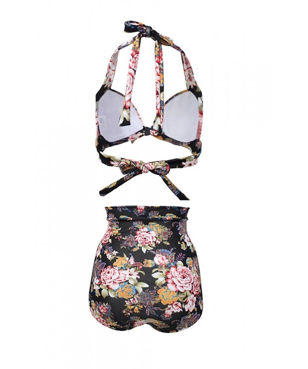 Womens Chic Retro 50s Floral Halter High Waist Bikini Carnival Swimsuit ...