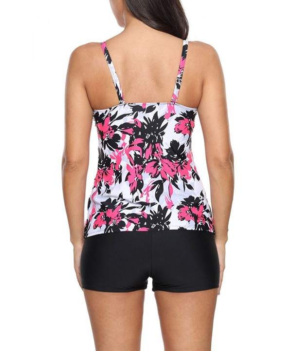 Womens Floral Printed Tank Top Ties Tankini Swimsuit Swim Shorts - Red ...