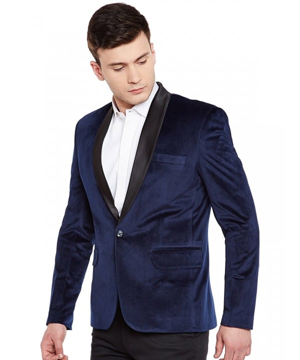 Men's Premium Velvet Notch Lapel Tuxedo Coat Blazer Jacket - Navy Blue ...