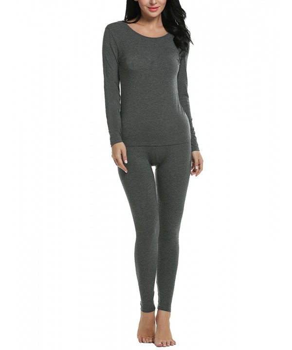 Womens Long Johns Sets Thermal Underwear Tops and Fleece Lined Leggings S- 3XL - Style 2: Gray - CZ1867CSYMU