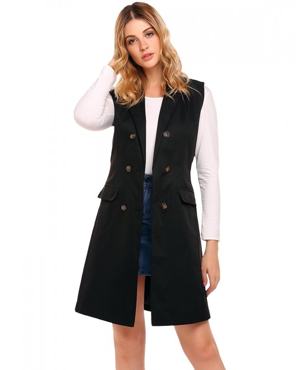 Women's Sleeveless Double-Breasted Long Vest Blazer With 2 Pocket ...