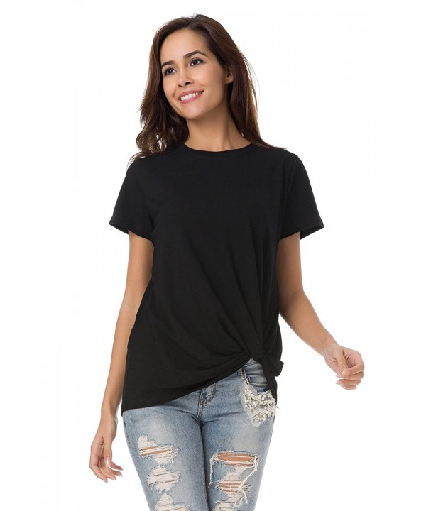 Women Soft Cotton Short Sleeve Tee Casual Plain T-Shirt Tops - Black ...