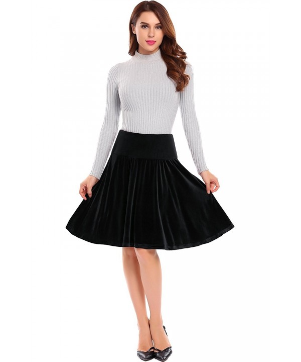 Women Vintage Velvet Skirt High Waist A-Line Back Zipper Flared Skirt ...