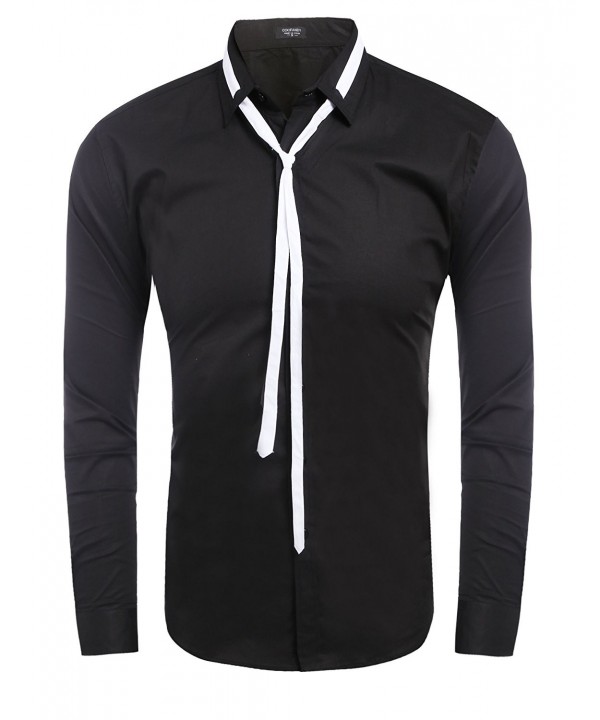 Men's Clubwear Elegant Button Down Shirts With Ribbon Tie - Black ...