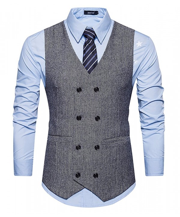 Mens Slim Fit Double Breasted Tweed Waistcoat Vintage Gentleman Suit ...