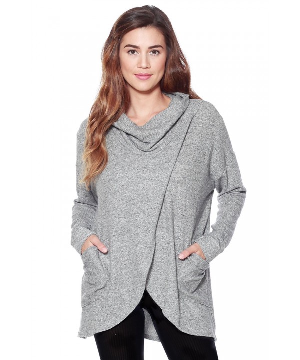 Womens Casual Brushed/Rib Combo Knit Cowl Sweater Top - Heather Grey ...