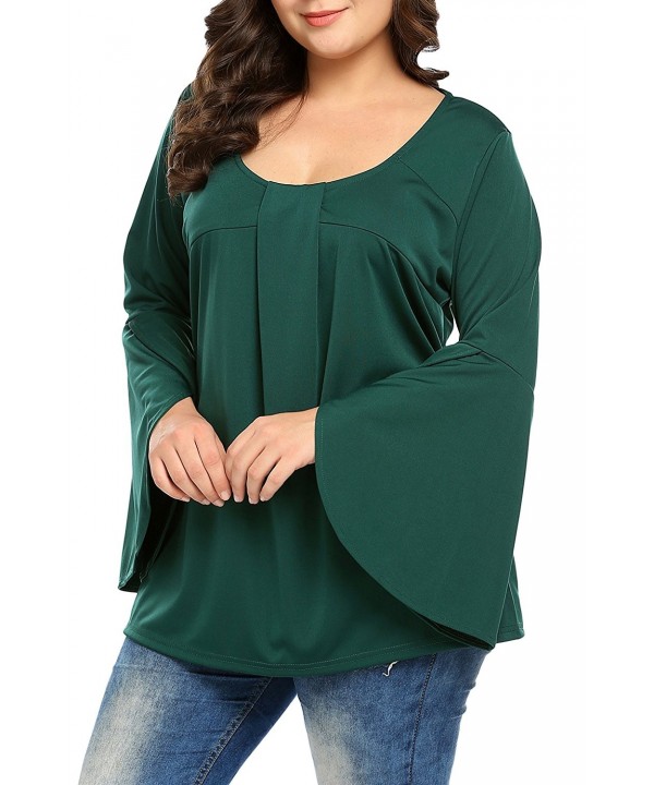 Women Plus Size Flare Long Sleeve Shirts Pleated Flowy Tunic Tops（14W ...