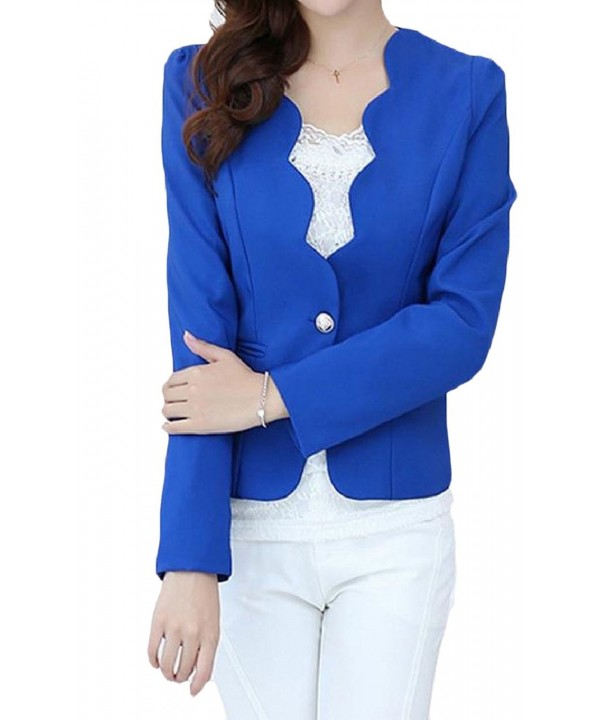 Women's Slim Fitted One Button Long Sleeve Short Blazer - Blue ...