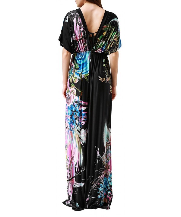 Women' Beach Dress Wrap Maxi Dress Boho Printed Plus Size - Black5017 