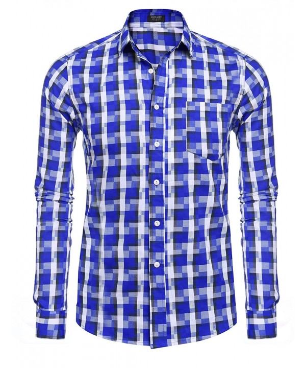 Men's Slim Fit Casual Plaid Button Down Long Sleeve Shirt - Blue ...