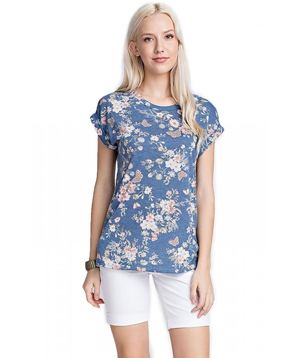Fold Up Cuff Details Print Short Sleeves Top Blouse. Made In USA ...