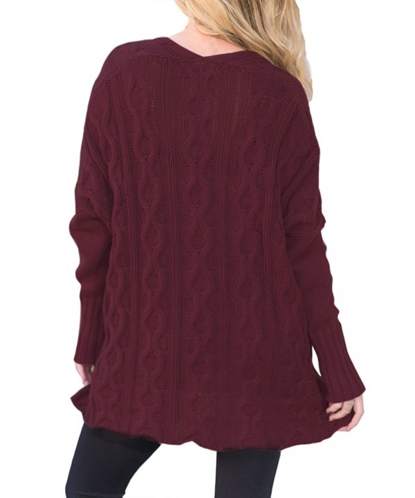 Women Casual V Neck Loose Fit Knit Sweater Pullover Top Burgundy Cj185i8neeq 8395