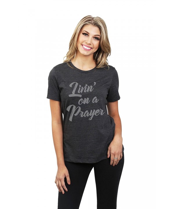 Living On A Prayer Women's Relaxed T-Shirt Tee Charcoal Grey - Charcoal ...