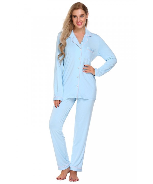 Women's Cotton Pajamas- Long Sleeve Button Down PJ Set Sleepwear ...