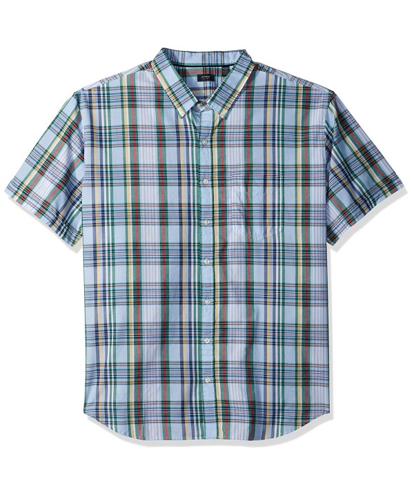 Men's Big and Tall Short Sleeve Madras Shirt - Placid Blue - CO12NA3BAUW