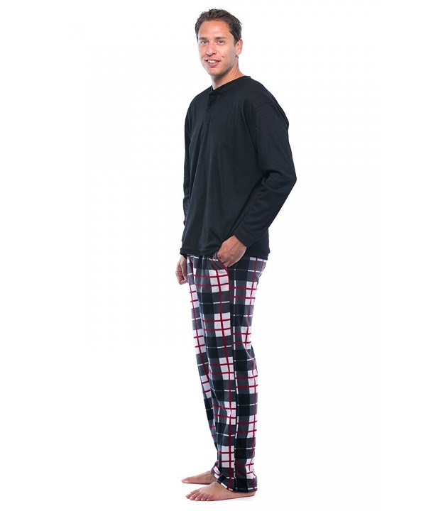 Pajama Set For Men With Thermal Henley Top and Polar Fleece Pants ...