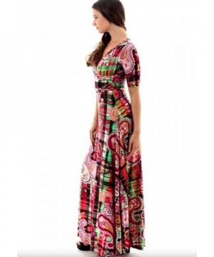 Women's Faux Wrap Knit Print Maxi Dress - Pink Paisley Plaid - C012FUWJ2KD