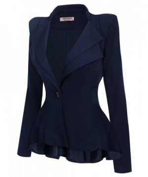 Women Office Notch Lapel Sharp Shoulder Ruffled Peplum Blazer Jacket ...