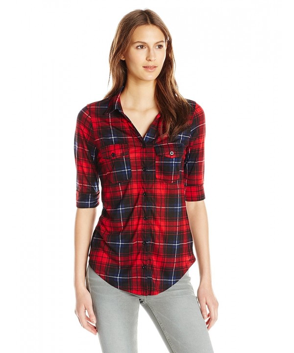 Paper + Tee Women's Collared Plaid Top - Red/Black - CA128CNZF49
