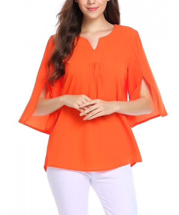  Z-H51 Burnt Orange T Shirts for Women Fall Summer Lace Boat  Neck Chiffon Loose Fit Long Elegant Keyhole Tie Knot Plain Tops T Shirt  Womens 2023 Clothes Trendy 5S S 