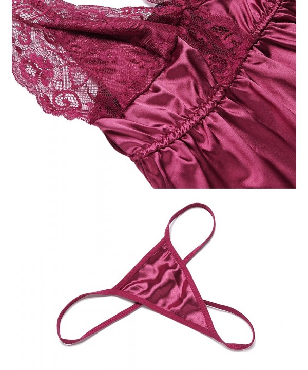 Women Sexy Satin Lingerie Nightgown Silk Full Slip Sleepwear Outfit ...