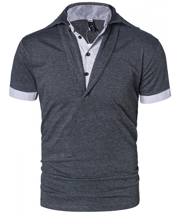 Men's Performance Solid Fake Two Polo Shirt - Deep Grey - C21850GI4OL