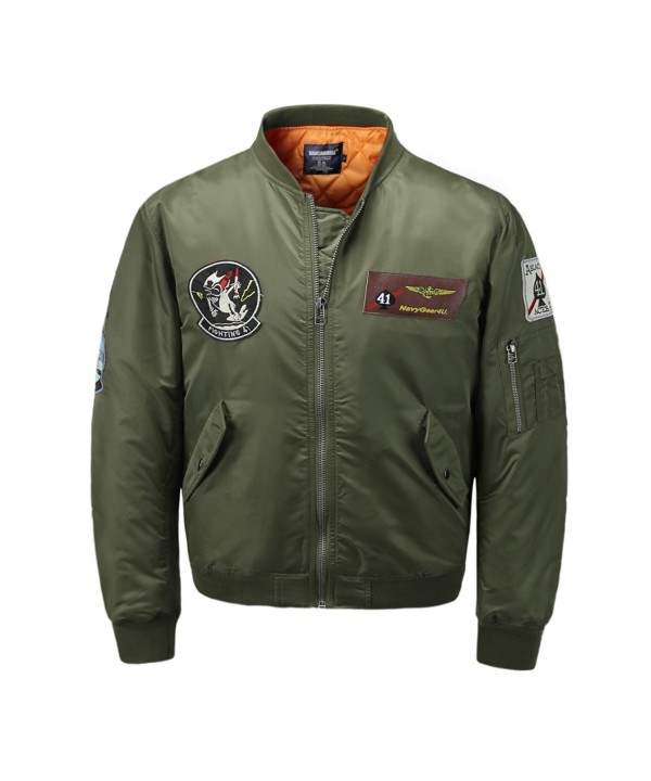 Classic Bomber Jacket Men Nylon Quilted with Patches - Green - CJ12F558EZJ