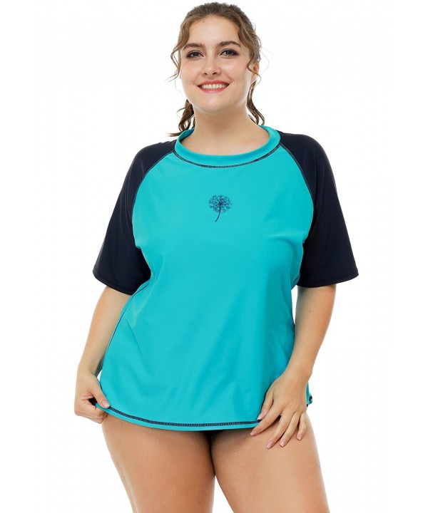 Women Plus Size Rash Guard Short Sleeve Rashguard Upf 50 Swimming Shirt Aqua Navy Cb18660g7kr