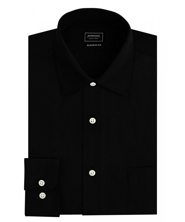 Men's Sateen Regular-Fit Solid Point-Collar Dress Shirt - Black ...