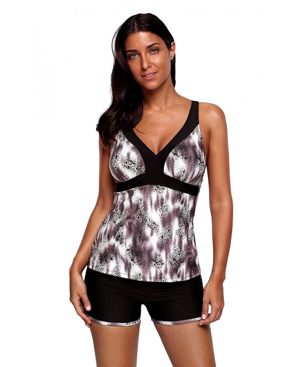 Womens V Neck Leopard Print Crisscross Open Back Tankini Swimsuits With ...