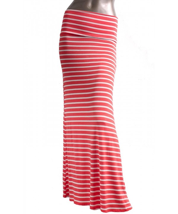 Women's Long Rayon Span Stripe Maxi Skirt-made in USA - Coral&Cream D33 ...