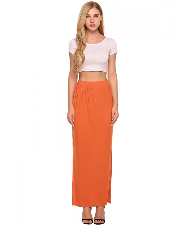 Lightweight Long Skirt For Women Ankle Length Maxi Slit Skirt - Orange ...