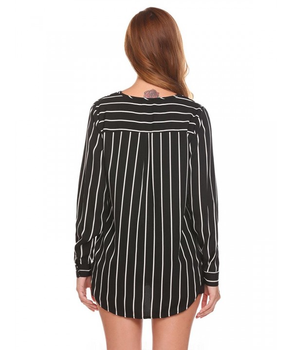 Womens Loose Pullover Striped Button Down Shirt V Neck Blouse Top ...